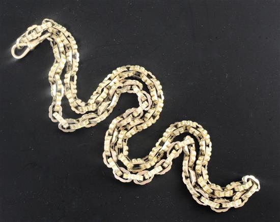 An early 20th century American? 10ct gold fancy oval link chain, 56.5 grams.